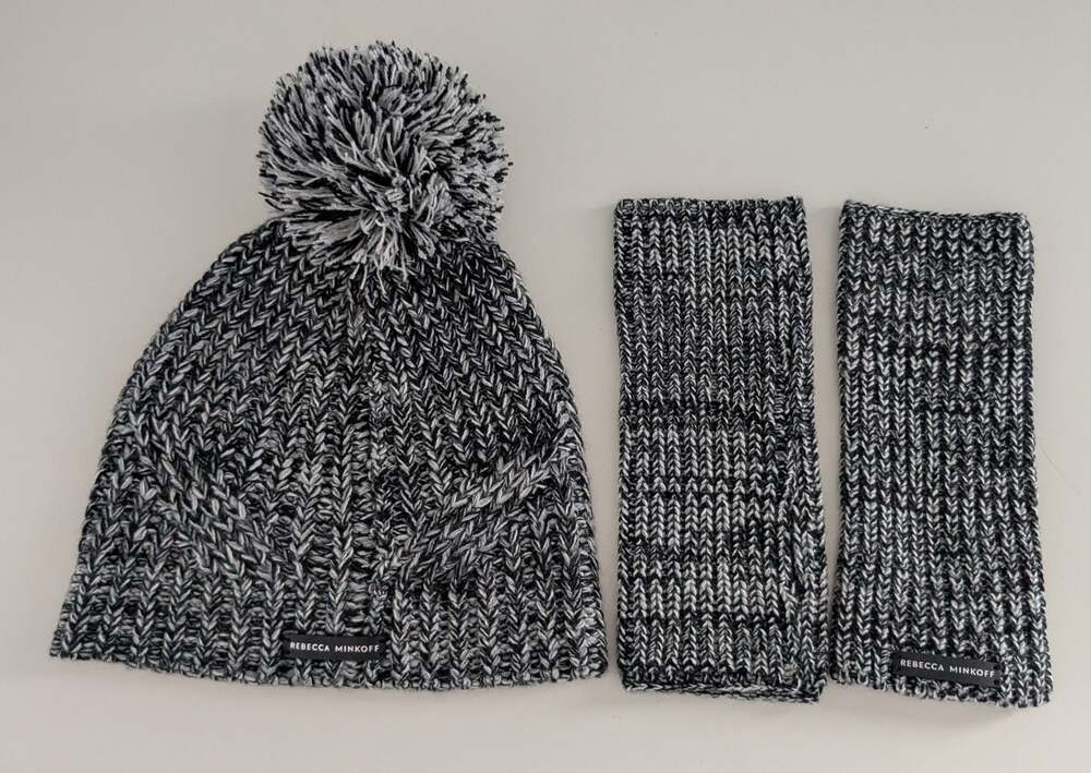 Rebecca Minkoff Poof Knit Hat and Arm Warmers Set